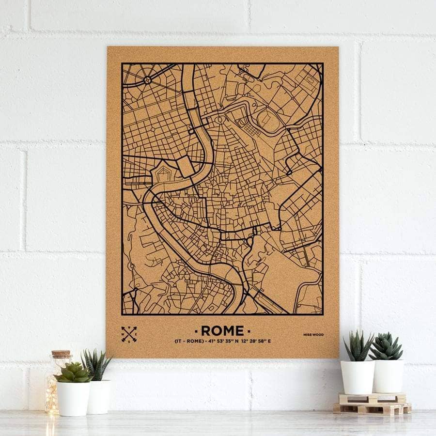 Mapa de corcho - Woody Map Natural Roma-90 x 60 cm / Negro / Sin Marco-90 x 60 cm-Negro-Sin MarcoMisswood