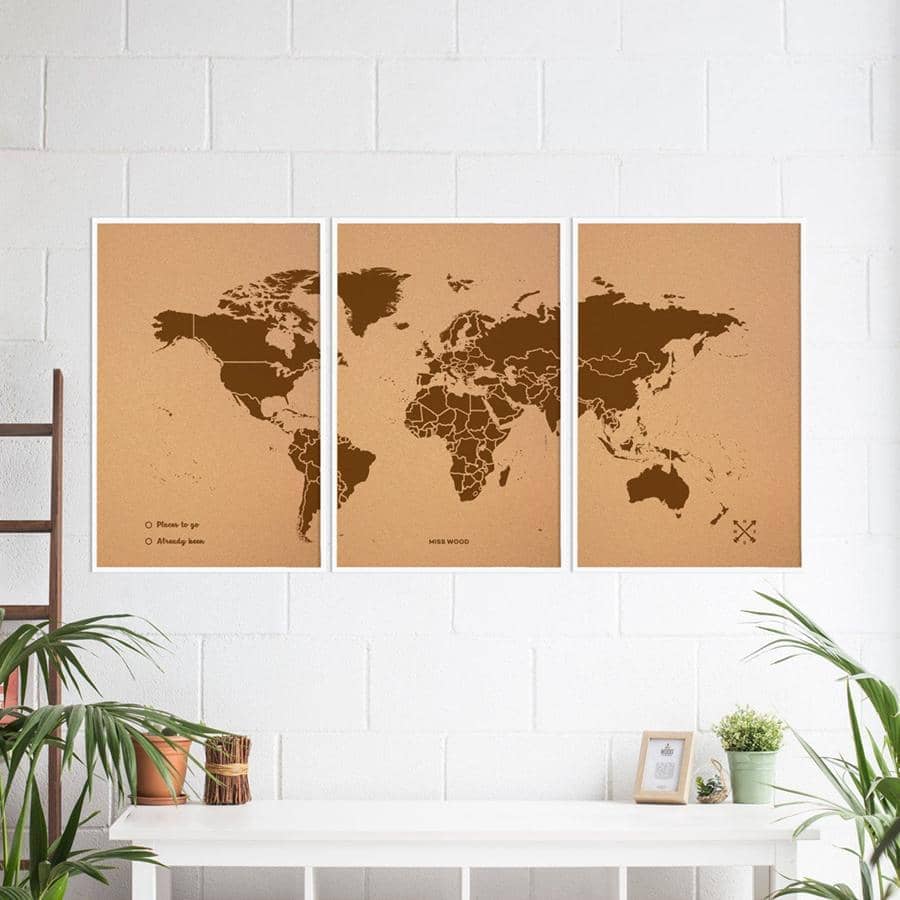 Mapamundi corcho - Woody Map Natural World-180 x 90 cm / Marron / Marco Blanco-180 x 90 cm-Marron-Marco BlancoMisswood