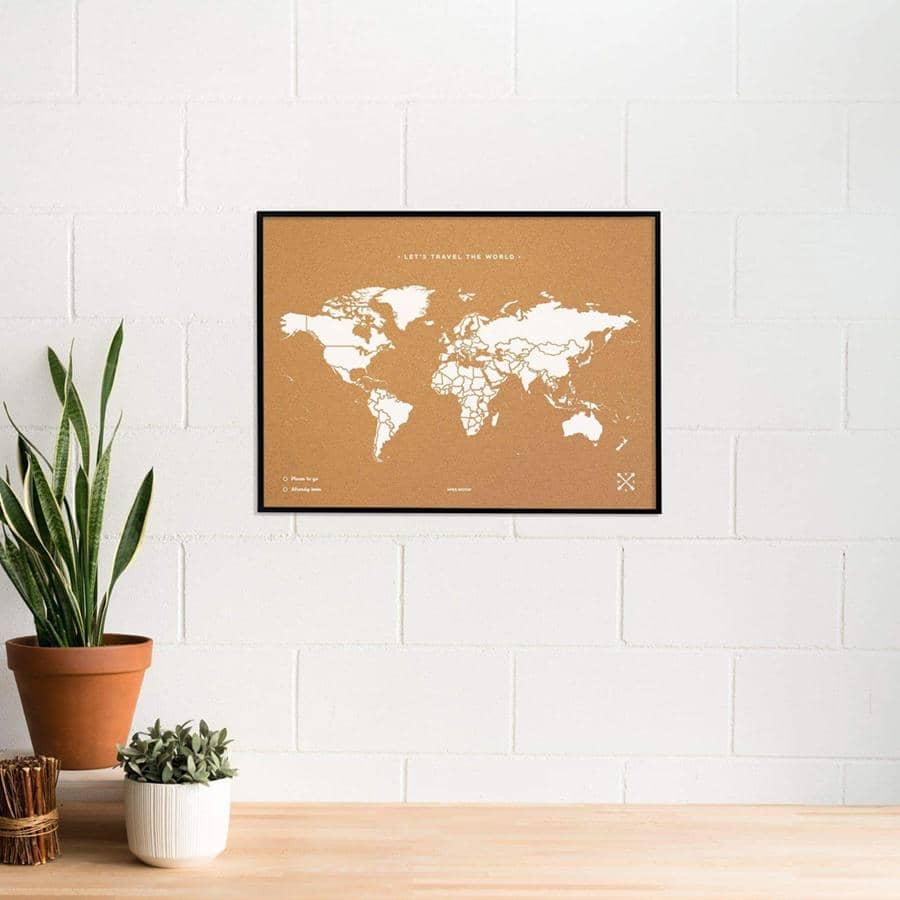 Mapamundi corcho - Woody Map Natural World-60 x 45 cm / Blanco / Marco Negro-60 x 45 cm-Blanco-Marco NegroMisswood