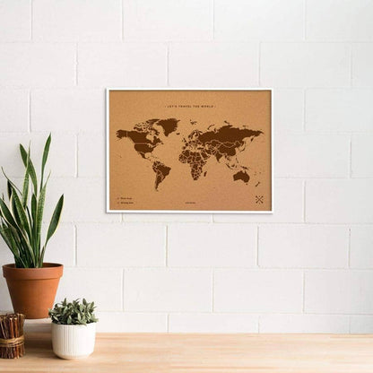 Mapamundi corcho - Woody Map Natural World-60 x 45 cm / Marron / Marco Blanco-60 x 45 cm-Marron-Marco BlancoMisswood