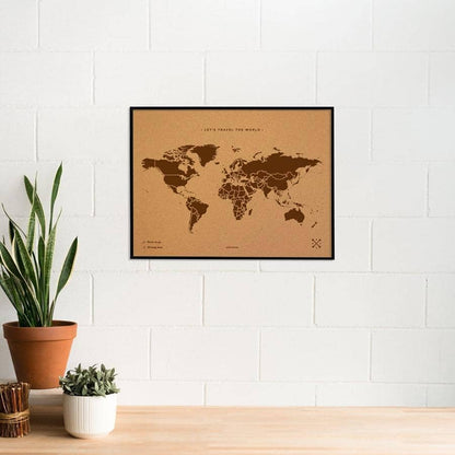 Mapamundi corcho - Woody Map Natural World-60 x 45 cm / Marron / Marco Negro-60 x 45 cm-Marron-Marco NegroMisswood