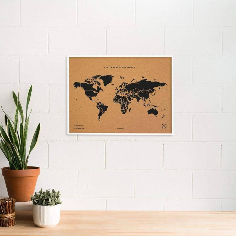 Mapamundi corcho - Woody Map Natural World-60 x 45 cm / Negro / Marco Blanco-60 x 45 cm-Negro-Marco BlancoMisswood