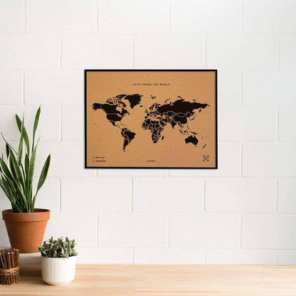 Mapamundi corcho - Woody Map Natural World-60 x 45 cm / Negro / Marco Negro-60 x 45 cm-Negro-Marco NegroMisswood