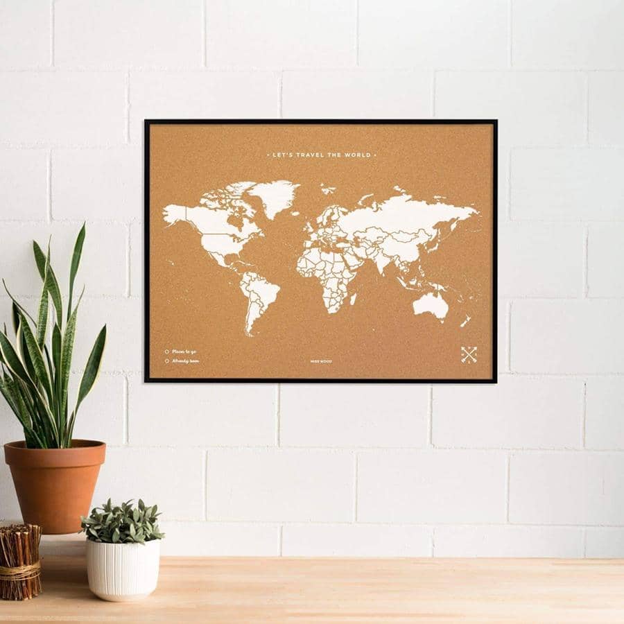 Mapamundi corcho - Woody Map Natural World-90 x 60 cm / Blanco / Marco Negro-90 x 60 cm-Blanco-Marco NegroMisswood