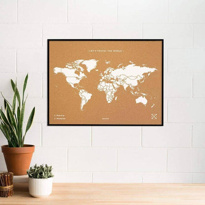 Mapamundi corcho - Woody Map Natural World-90 x 60 cm / Blanco / Marco Negro-90 x 60 cm-Blanco-Marco NegroMisswood