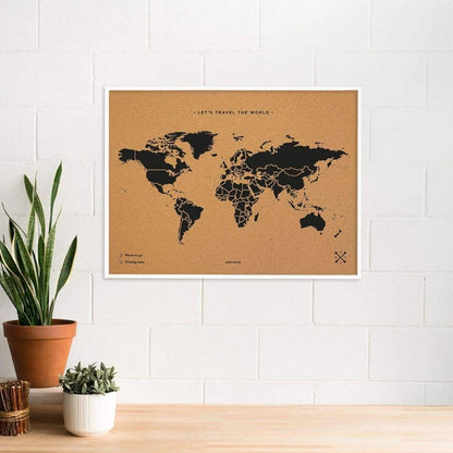 Mapamundi corcho - Woody Map Natural World-90 x 60 cm / Negro / Marco Blanco-90 x 60 cm-Negro-Marco BlancoMisswood